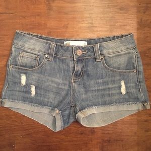 Distressed denim shorts